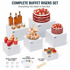 6 PCS Buffet Risers with Table Runner, Food Display Risers for Buffet Table White 3'',4'',5'',6'',7'',8''