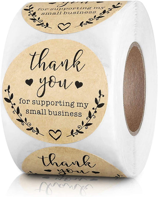 2'' Thank You for Supporting My Small Business Stickers, Kraft Labels Custom Sticker for Bakeries, Crafters & Small Business Owners, 500 Labels Per Roll 2 inch Black Font
