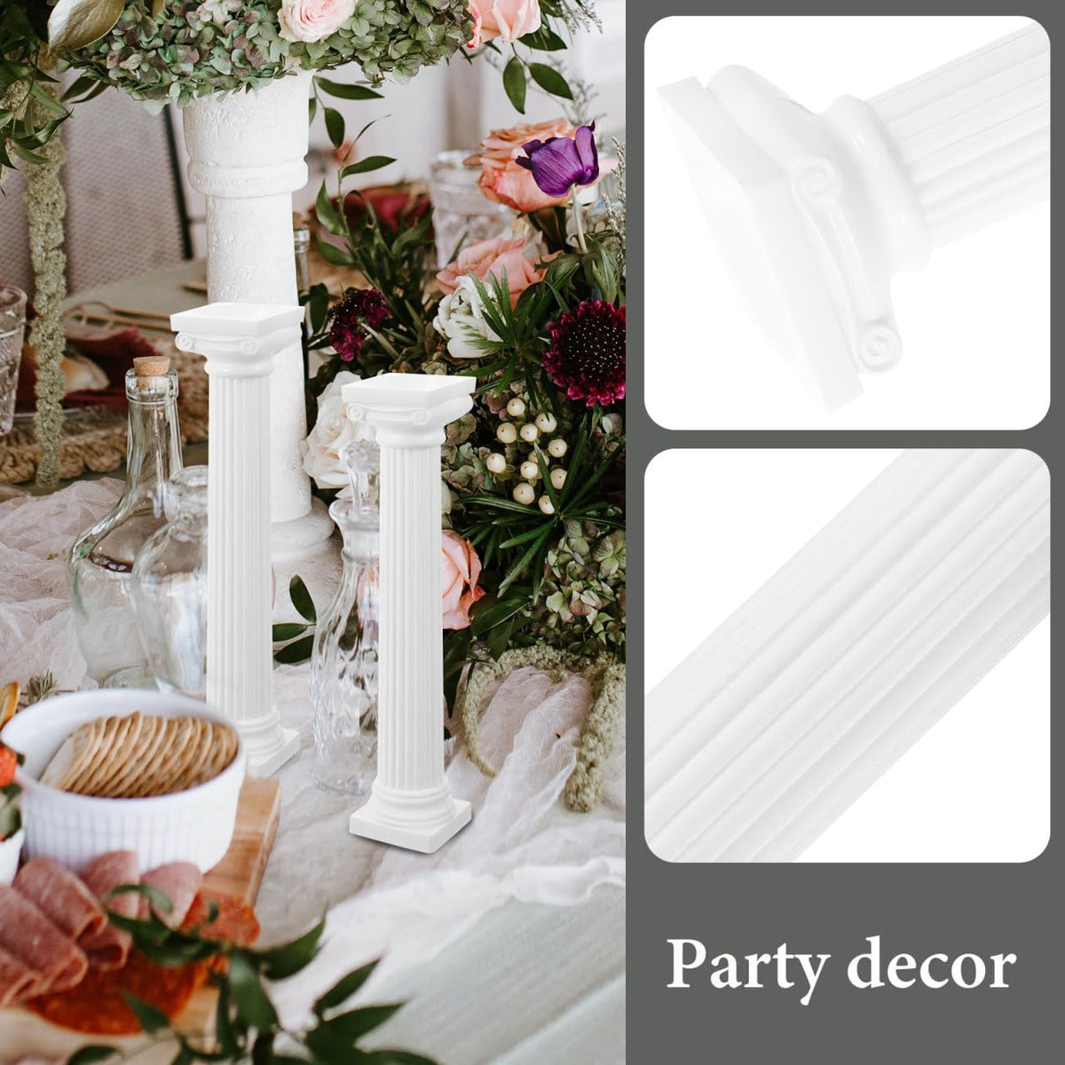 Totority Mini Roman Pillar Greek Columns, 6Pcs White Plastic Roman Column Set for Tiered Cakes Stacking, 6.7 Inch Miniature Pillars Decor for Wedding Photography Props