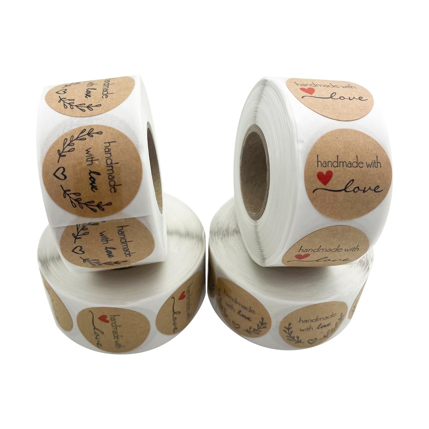 2000pcs Handmade with Love Stickers Roll Thank You Label Stickers Label Kraft Round Adhesive Stickers 4 Rolls, 500 Labels Per Roll for Present Bags Wedding Thanksgiving (25mm) K149 25mm