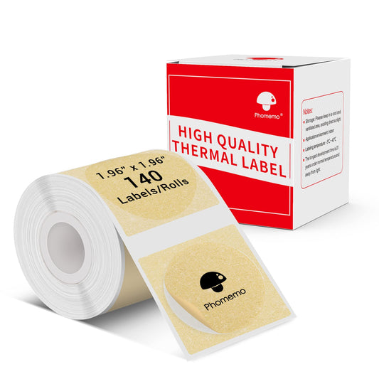 Phomemo Sticker Circle Labels- 1.96"x1.96"(50x50mm) Thermal Label for M110/M221/M220/M120/M200, for Barcode/Address/Mailing/Logo/Business/Home Tag, Black on Golden 1.96" x 1.96"