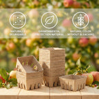15 Pack Natural Pulp Fiber Berry Basket, Small Vented Produce Baskets
