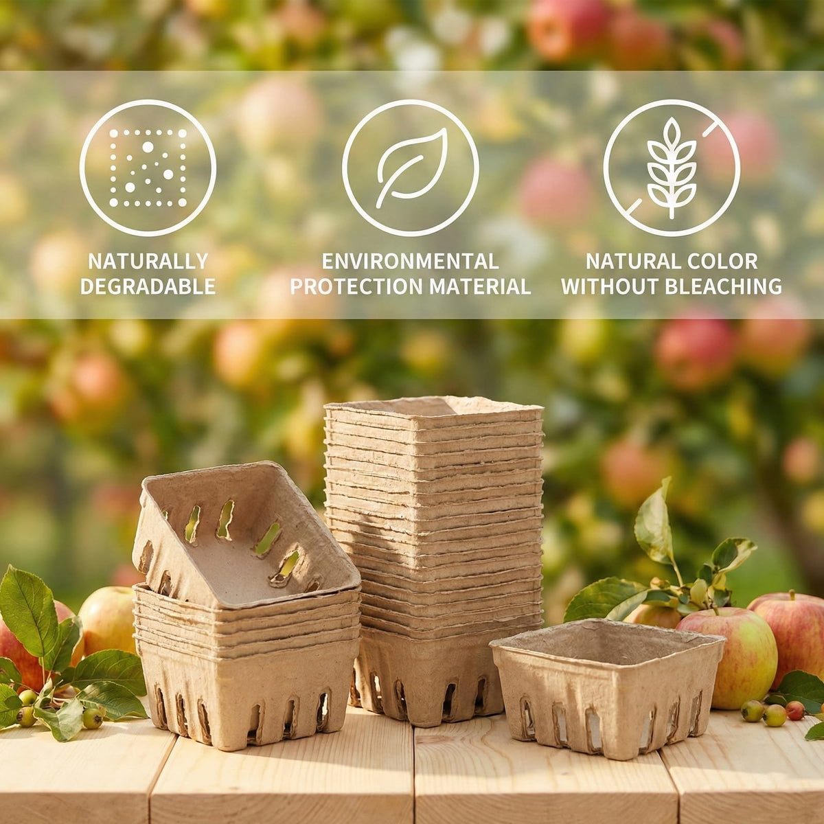 15 Pack Natural Pulp Fiber Berry Basket, Small Vented Produce Baskets