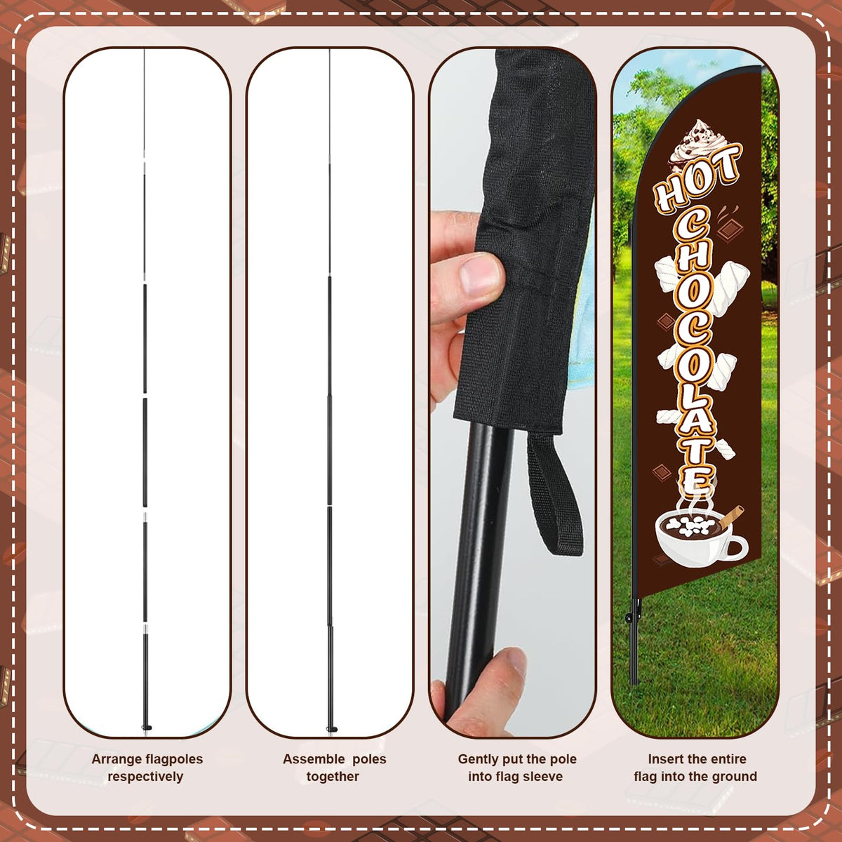 2 Pcs 11.2 FT Hot Chocolate Feather Flag Hot Chocolate Swooper Flag Only