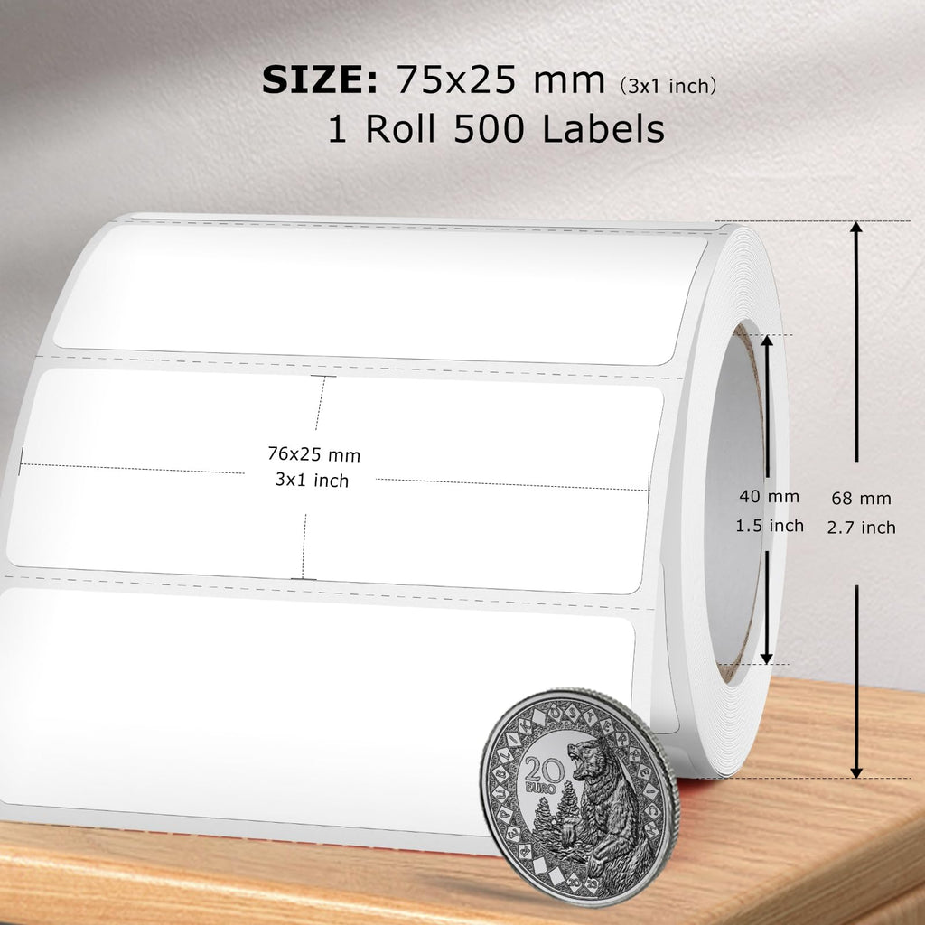 White Thermal Labels Vinyl Circle Waterproof Direct Printer Sticker Self-Adhesive Perforated Name Tag for Logo DIY QR Design Office Address 500 PCS