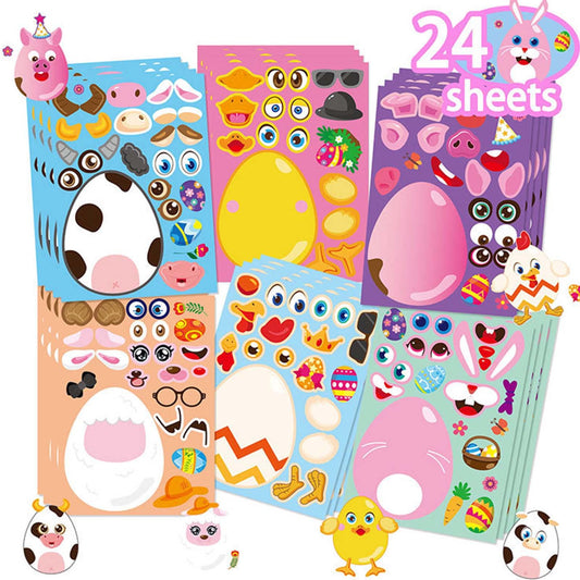 ToBeIT 24Pcs Easter Stickers Bunny Egg Patterns Stickers Assorted Easter Stickers Labels Roll Decals Decorative Stickers for Party Supplies (Eggs)