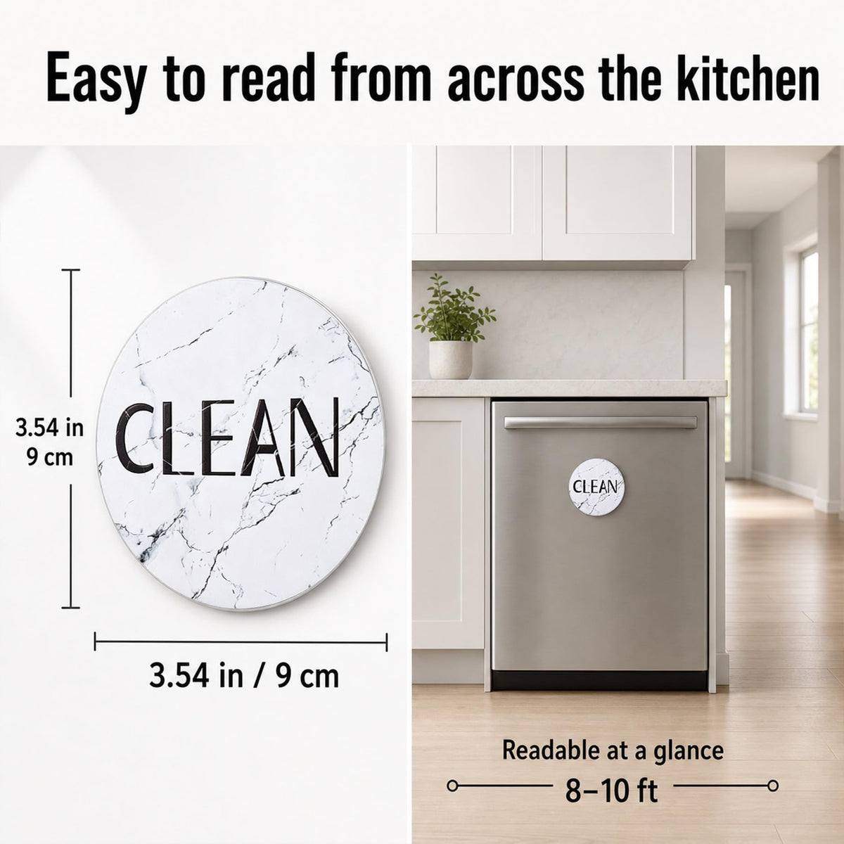 Dishwasher Magnet Clean Dirty Sign, 3.54 Inch Reversible Clean Dirty Magnet for Dishwasher, Waterproof Double Sided Black White Marble Indicator, Kitchen Accessories, 1 Pack