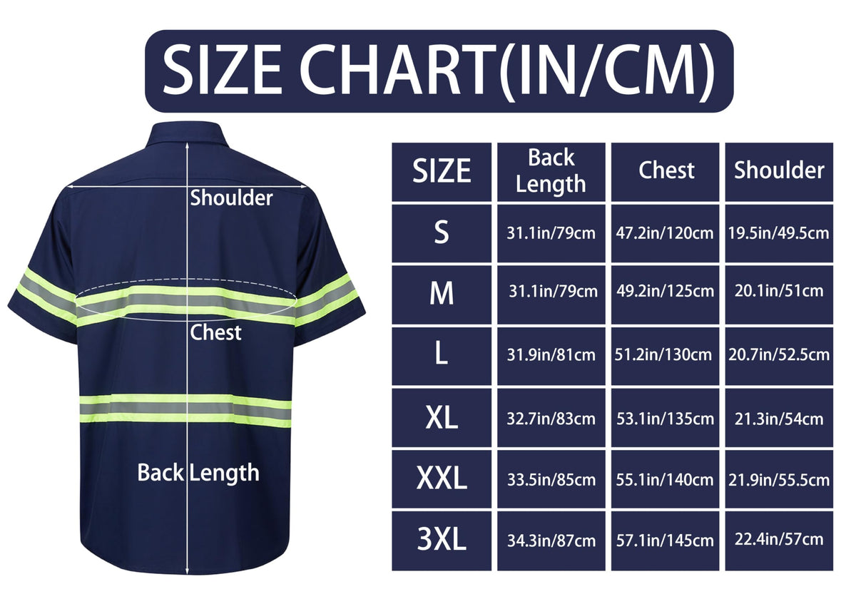 Ousafeve Class 3 Hi Vis Button Up Safety Work Shirts for Men Reflective Medium Navy_short