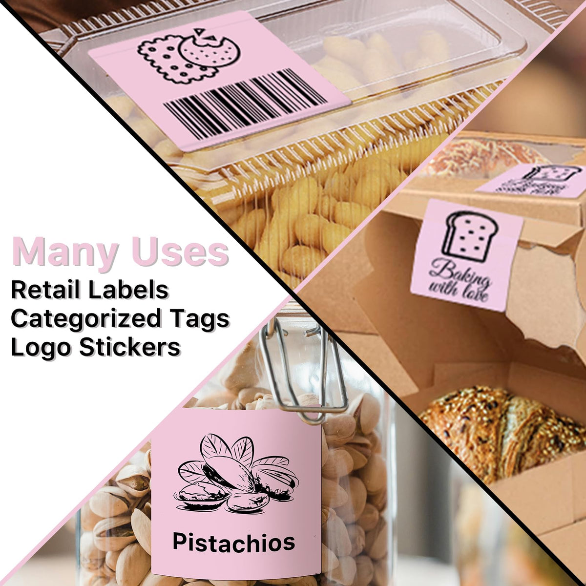 2x2 Thermal Labels, Square Thermal Label Stickers, Pink