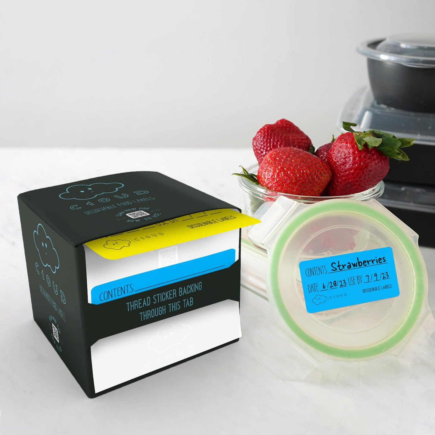Dissolvable Food Labels Stickers 1x2 inches - 500 Labels per roll - Multicolored Stickers Waste reducing Water Soluable Labels with Dispenser Box