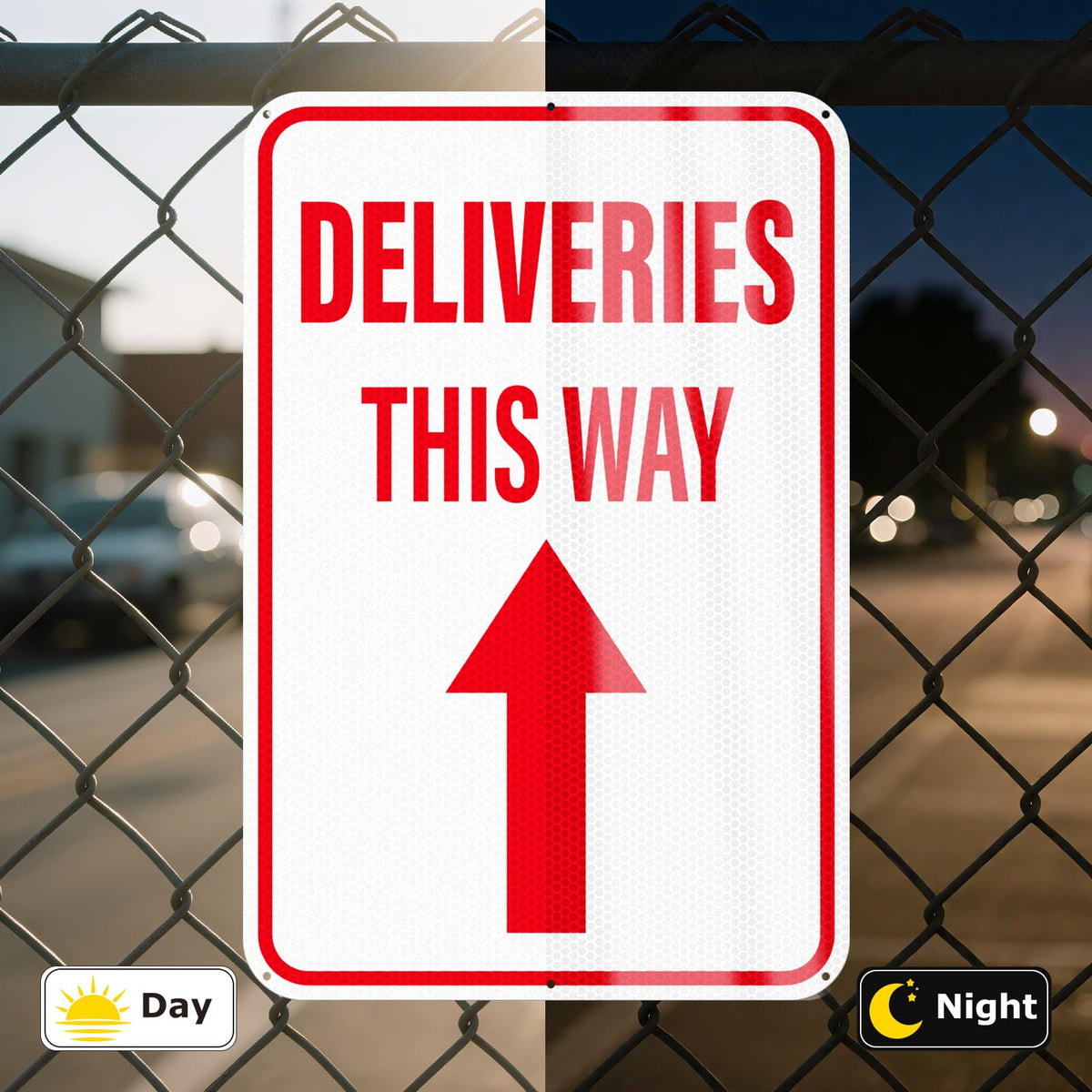 2 Pack Deliveries This Way Sign with Directional Upward Arrow 18 × 12 Inch Reflective Aluminum Rust Free Metal Package Delivery Signs for Outside Home Business Property Red-Upward Arrow