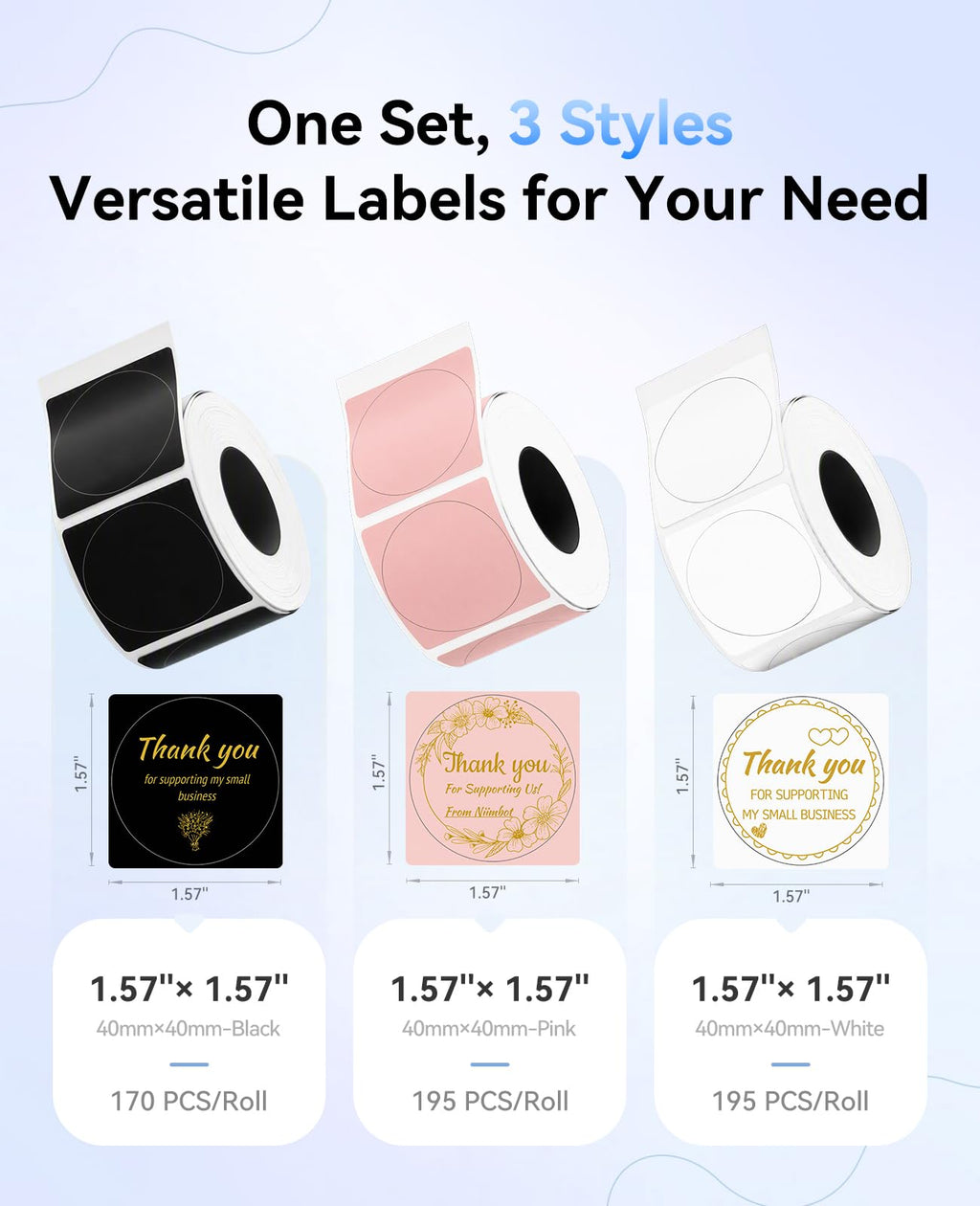 NIIMBOT M2/M3 Thermal Transfer Labels 3 Rolls 1.57''×1.57'' Multi-Color Set 3color Round 3Rolls-40mmx40mm