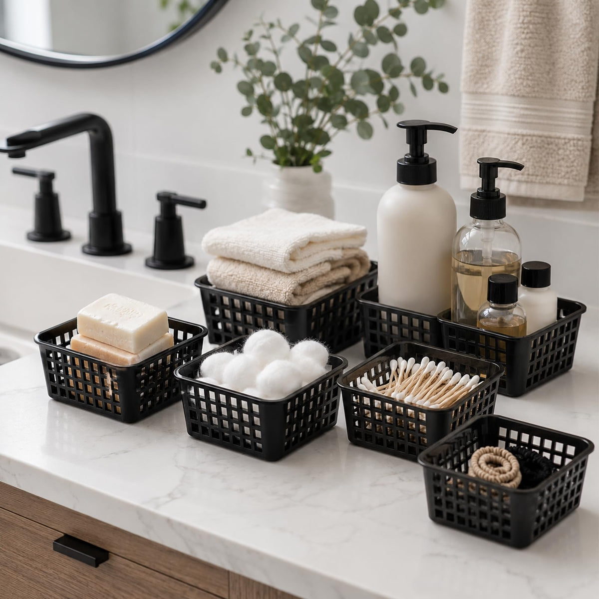20 Pack Black Small Plastic Berry Baskets for Classroom and Produce