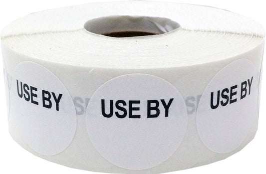 White Circle with Black Use by Writable Stickers, 1 Inch Round, 500 Labels on a Roll