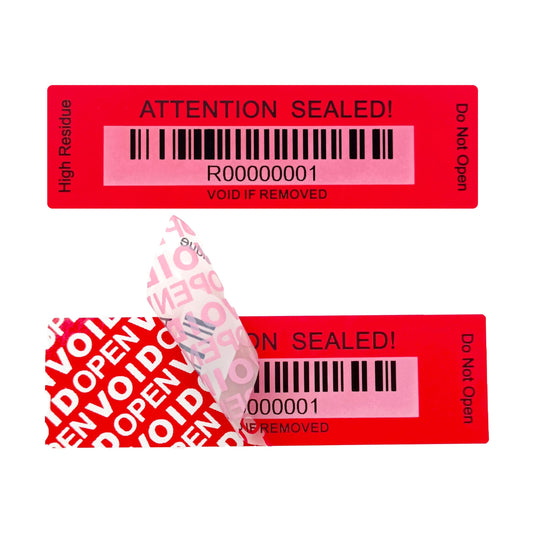 120 pcs Tamper Evident Label Sticker with Bar Code Security Warranty Void Seals Total Transfer Tamper Proof Stickers for Reusable Package with Serial Number(1 x 3.4 Inches,Red) Red4