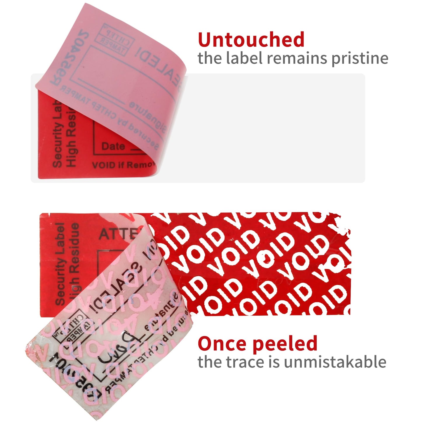 ChtepTamper 100 Pieces Total Transfer Tamper-Evident Stickers Security Labels Great for Goods Shipping,Exchange of Agency Files, Privacy Protection or More(Serial Number 0.8 * 2.4inches Red) 0.8 * 2.4inch