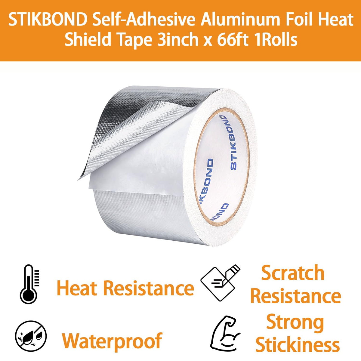 1Roll Self-Adhesive Aluminum Foil Heat Shield Tape 3in x 66ft, Silver Heat ReflectiveTape, Fiberglass High Temp Thermal Insulation Reflective Material 3inch