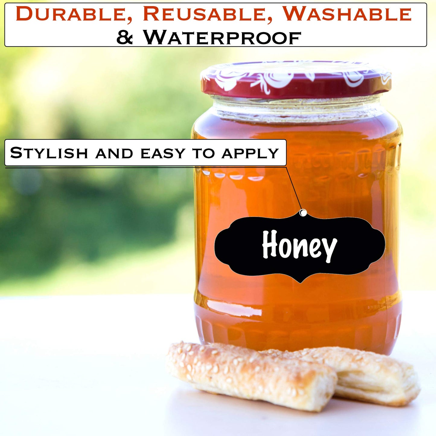 EHOMEA2Z Chalkboard Jar Labels for Canning Mason Jars Premium Reusable Stickers Glass Chalk + 2 Large Erasable Markers (60 Labels) 60 Labels