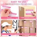 2"x3" 100PCS Pink Fragile Reminder Labels Stickers, Do Not Crush Bend or Fold Warning Labels, Shipping Mailing Cartons Envelops Adhesive Labels, for Glass Products, Ceramic, Digital Products