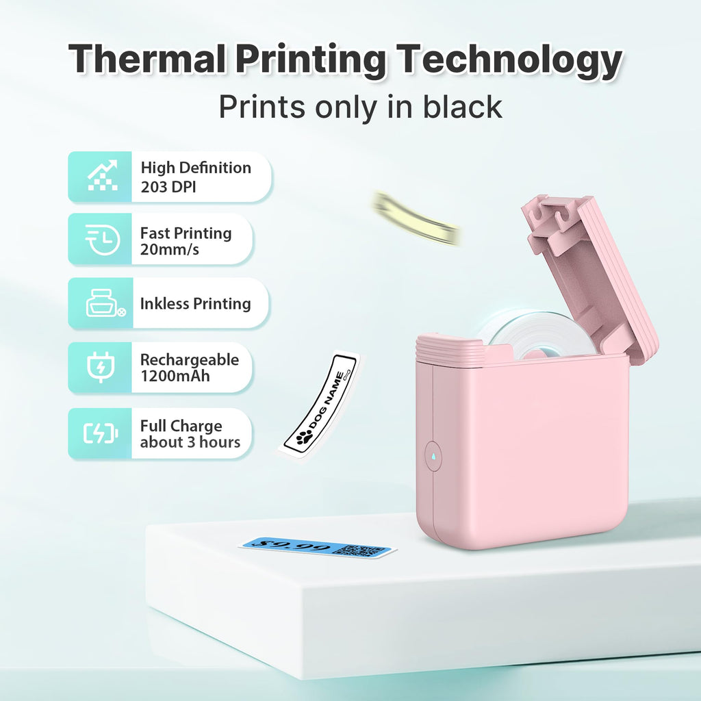 Mini Label Maker Machine with 3 Tapes, P24 Label Makers, Pink