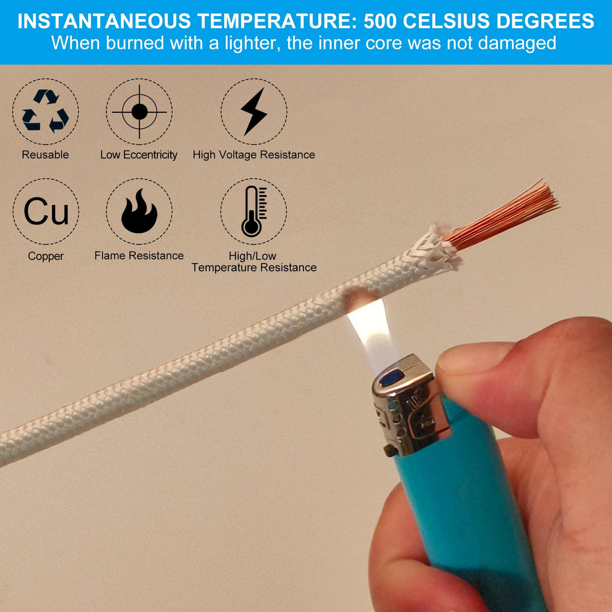 PATIKIL 39.4Ft 11AWG High Temperature Wire, -60-350 Degrees Celsius Mica Glass Fiber Electronic Wire Insulated Heat Resistant Electronical Flexible Cable for Lamp Boiler Heater, White