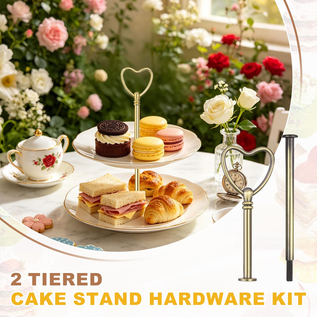 METALLIXITY 2-Tiers Cake Tray Stand Handle Metal Bronze Heart Shape 2 Set