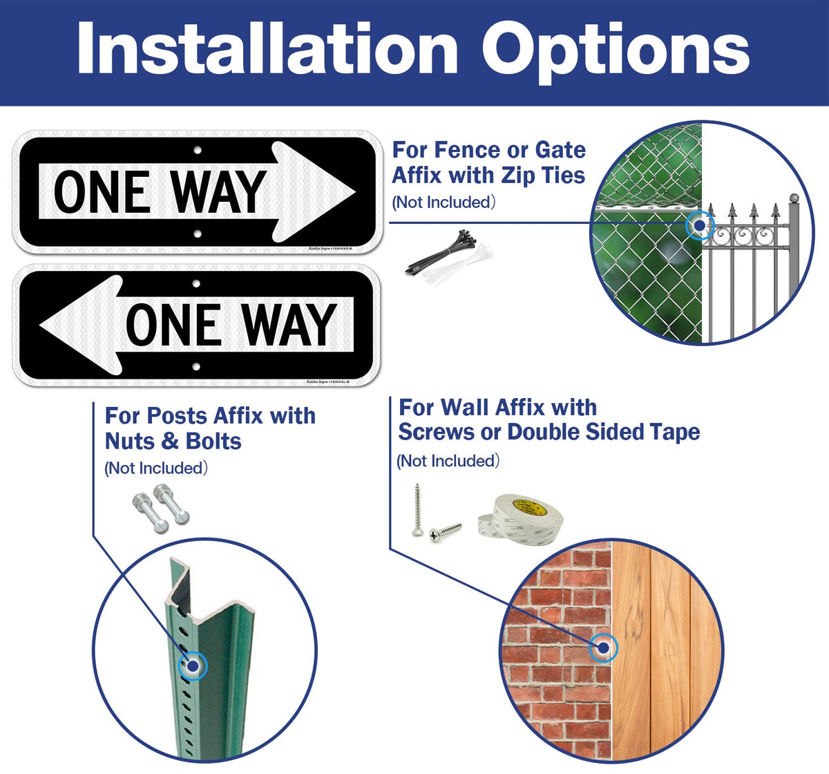 One Way Sign with Arrow, 2-Pack 18x6 Inches Engineer Grade Reflective Rust Free Aluminum, Weather/Fade Resistant, UV Protected, Easy to Mount, Indoor/Outdoor Use (Left/Right) 2 Pack-One Way Sign with Left and Right Arrow-White and black