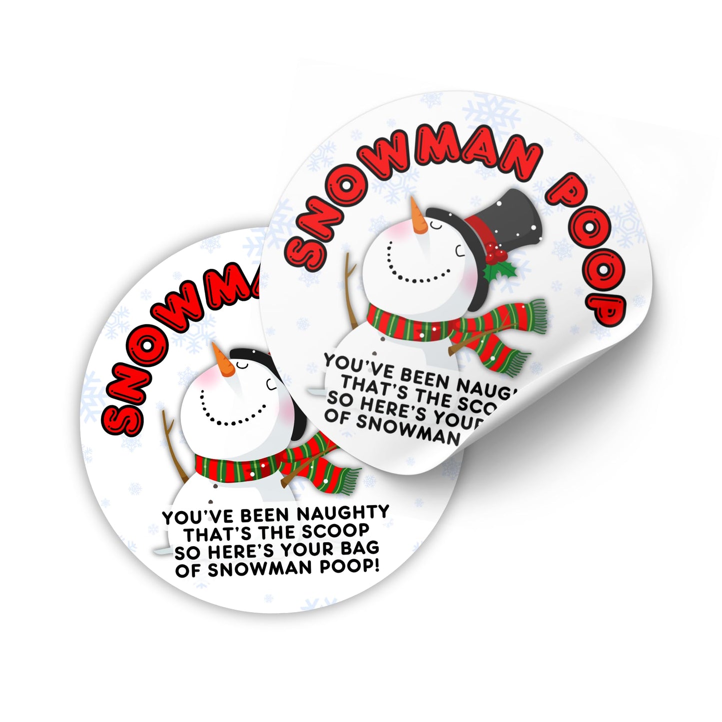 Snowman Poop Christmas Marshmallows in a Bag Gag Gift Sticker Labels | 40 pk 2” Circle Stocking Stuffer Candy Grouch Pills Magical Reindeer Food Sack