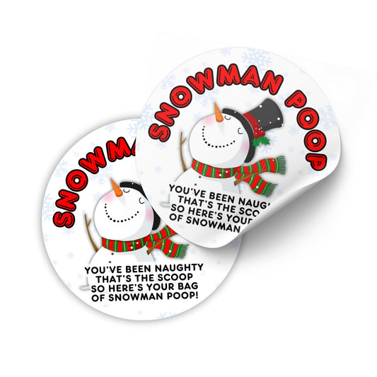Snowman Poop Christmas Marshmallows in a Bag Gag Gift Sticker Labels | 40 pk 2” Circle Stocking Stuffer Candy Grouch Pills Magical Reindeer Food Sack