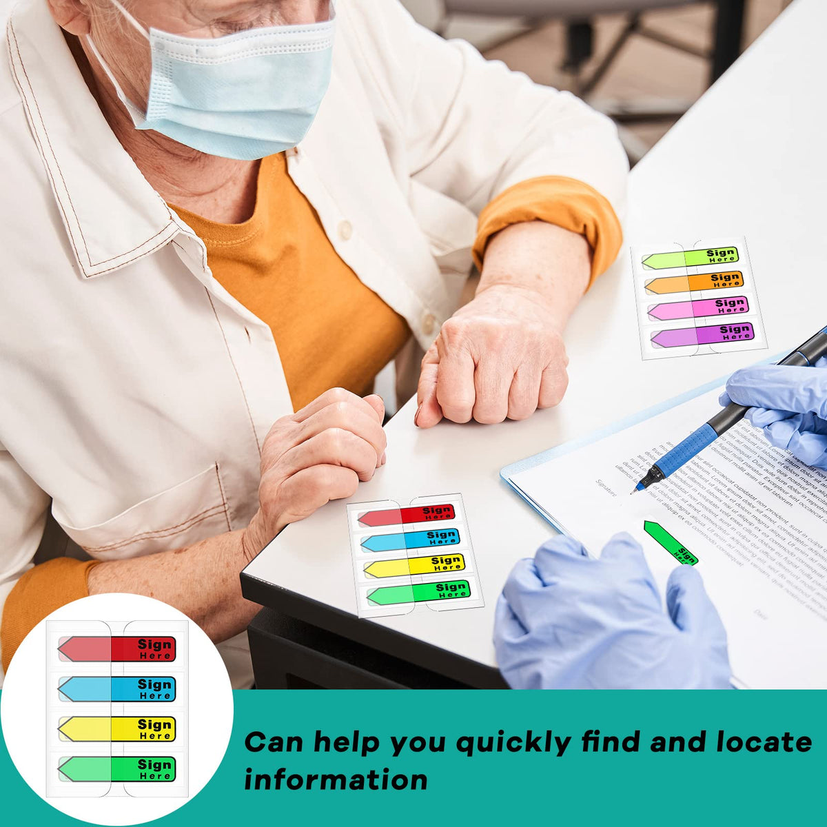 Tatuo 2400 Pcs Sign Here Arrow Tabs Self-Stick Flags 8 Colors, Sign Here