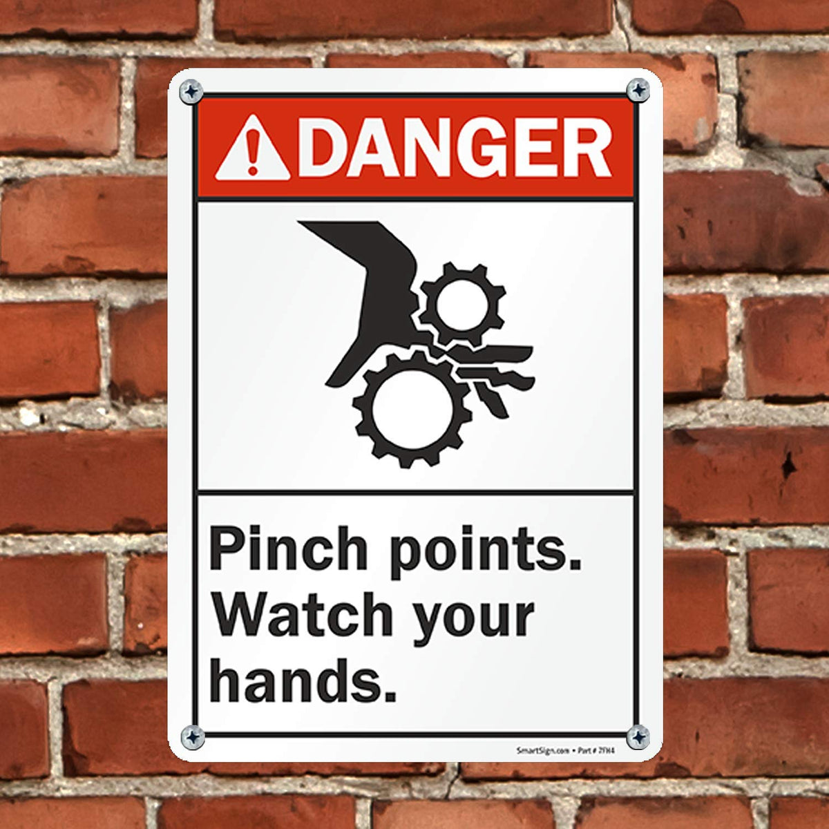 SmartSign "Danger - Pinch Points Watch Hands" Sign | 10" x 14" Aluminum 14" x 10"