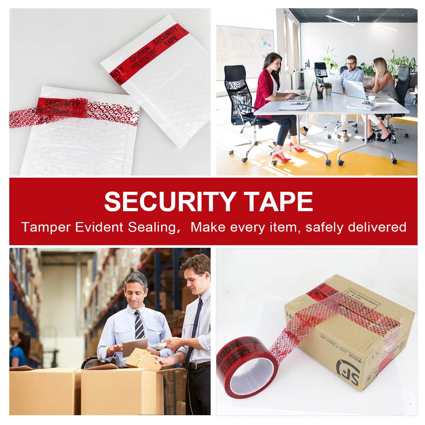 BOMEI PACK Transfer Tamper Evident Security Seal Tape,2 Mil x 1 Inch x 55 Yards,Tamper Proof Packing Tape,Transfer Tamper Void Tapes Red for Evidence Box, Envelope, Shipment