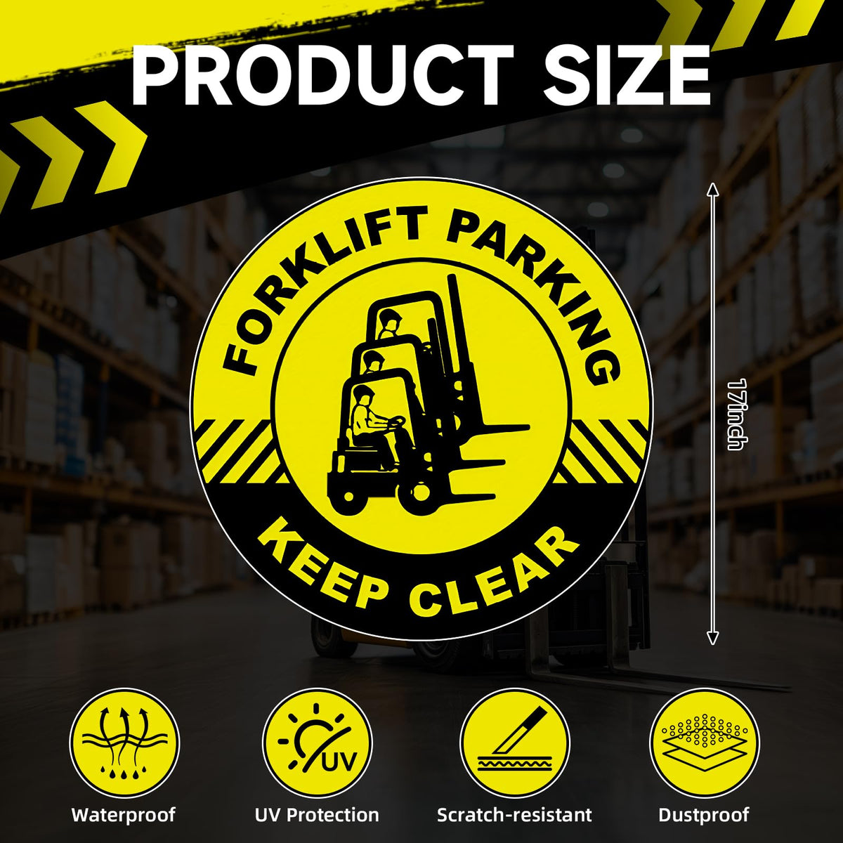 5 Pcs Forklift Parking Keep Clear Sign - 17 Inch Forklift Traffic Floor Adhesive Sign for Safety Warning Industrial Sticker for Work Shop Warehouse Office