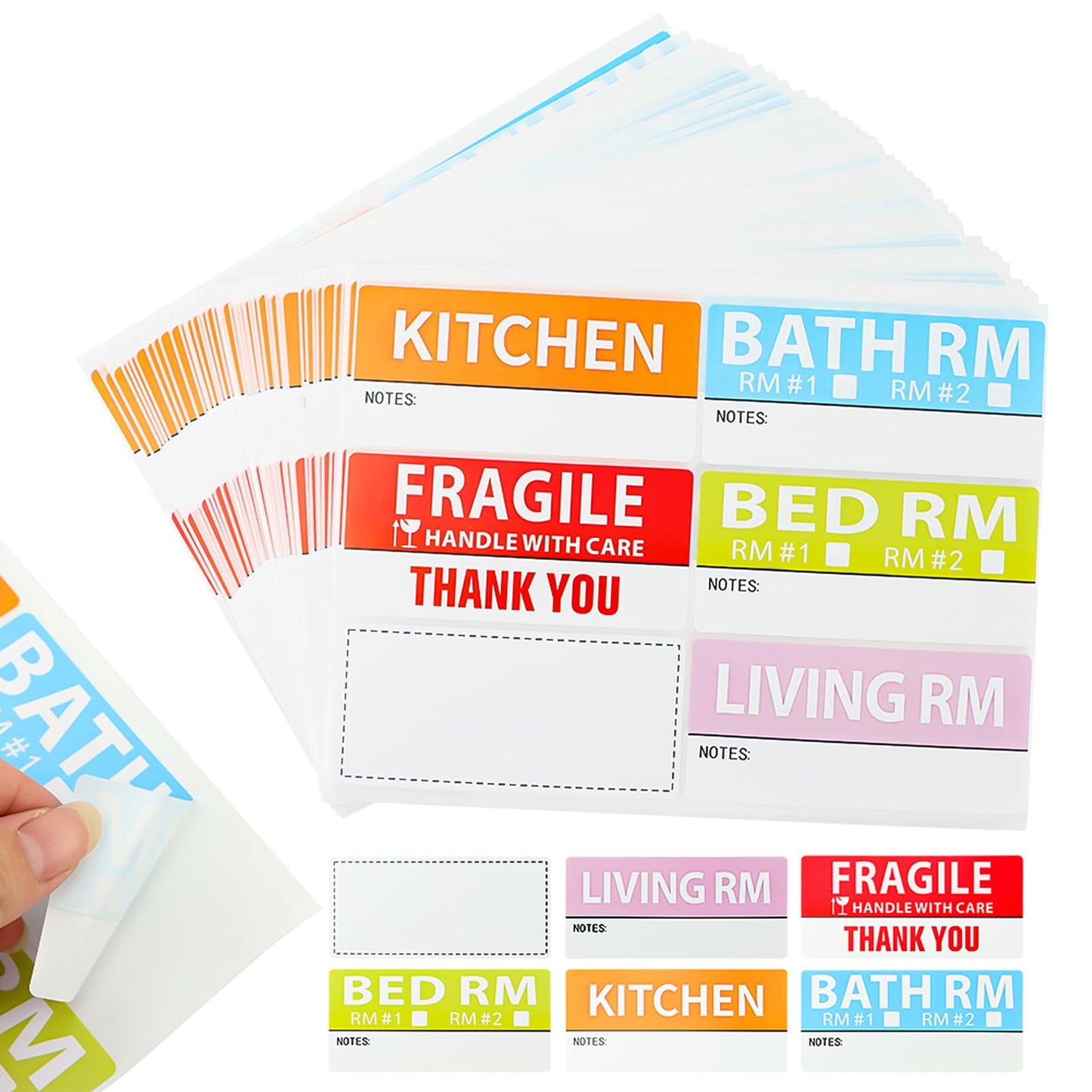 300 Count Home Moving Labels, 50 Sheets 6 Color Coded Moving Labels with Fragile Stickers, Waterproof Moving Stickers Color Coded Packing Labels for Moving Boxes, Moving Supplies 1.65x3.54inch
