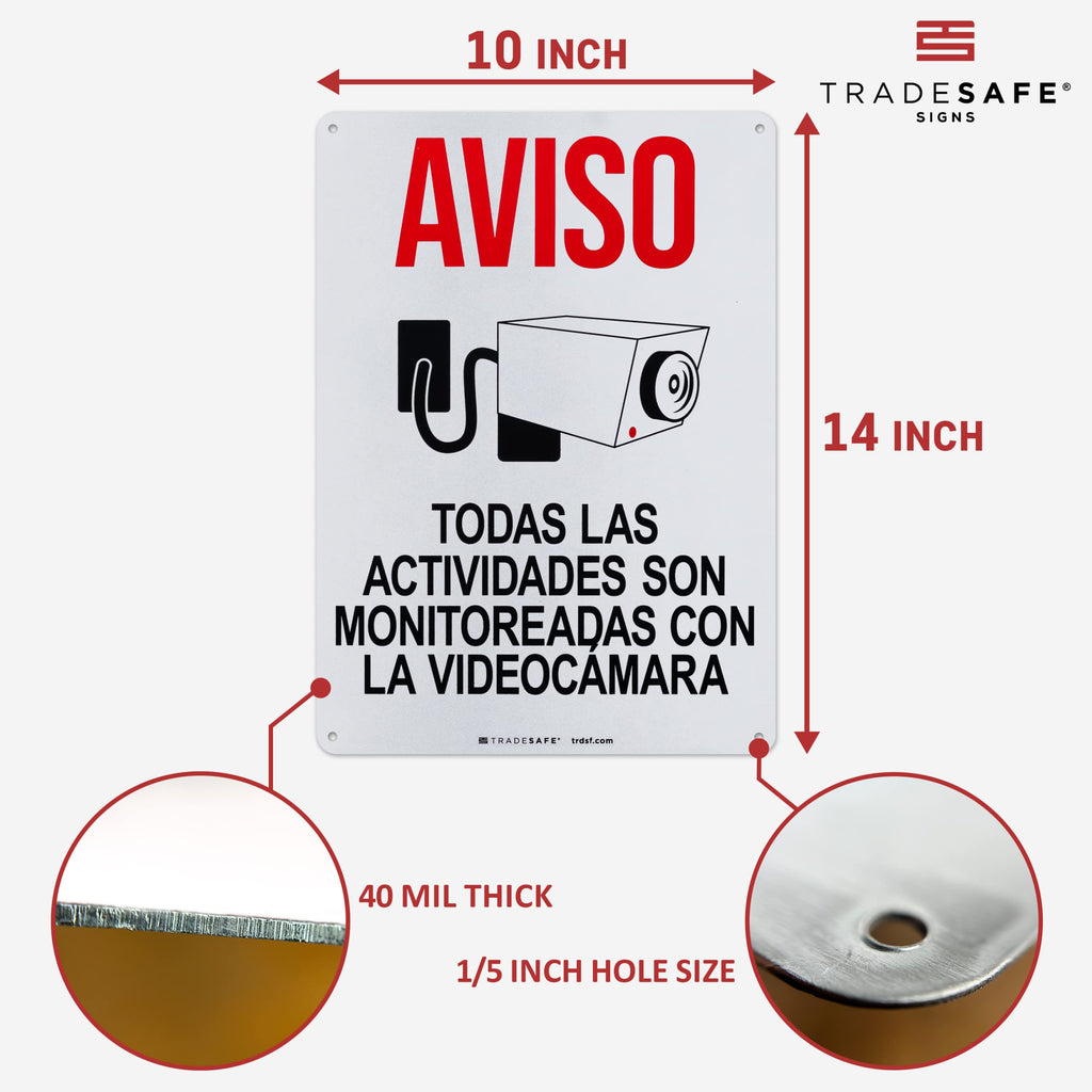 TRADESAFE Spanish All Activities Monitored By Video Camera Sign Aviso Monitoreadas Con La Videocámara