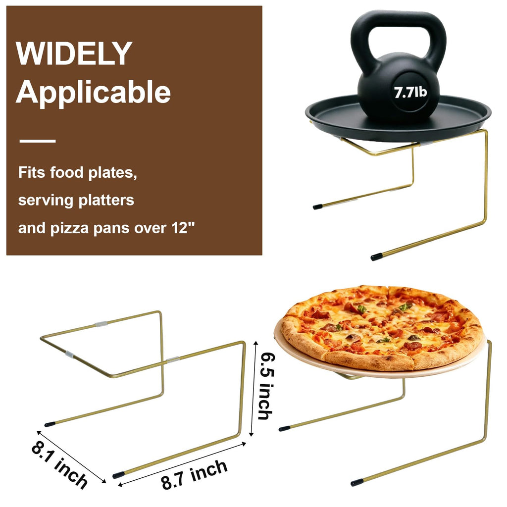 Pizza Stand, 2 Tier Pizza Rack for Party, Brass Metal Pizza Serving Tray Stand with Non-Slip Silicone for Wedding, Dessert Table, Holiday Event, Home Decor Use Gold