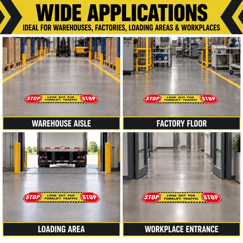 5 Pack Stop Look Out for Forklift Traffic Stickers 24 × 6 Inches 5 Pack