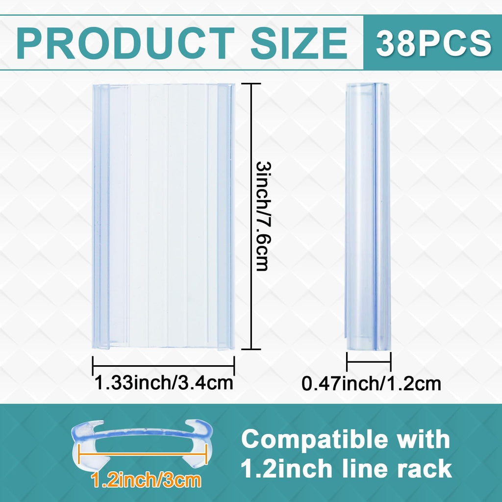 38 Pack Wire Shelf Label Holder, 3 inch Shelf Labels, Shelf Clips for Metal Shelving(Paper Insert Not Included) 38