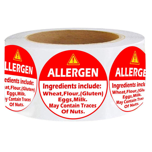Red Allergen Warning Stickers Labels, 1.5 Inch Allergy Sticker for Cake,Grocery Stores, Restaurants, Food Trucks, delis,Fast Food, Medical, Food Service (500Pcs)