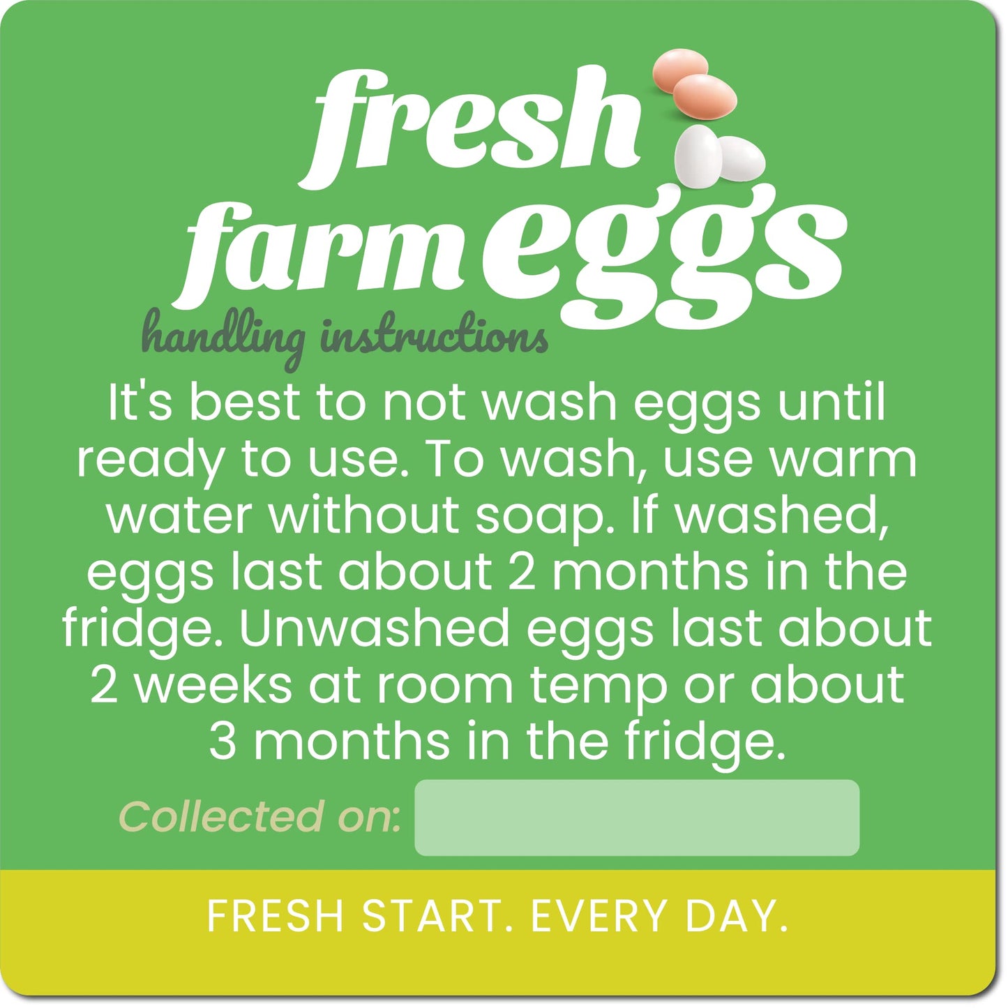 Havongki 100 Pack Premium Fresh Farm Eggs Handling Instructions Stickers Labels Care Accessories | Egg Blank Cartons 4 6 12 15 18 30 48 50 Count Basket Box Container Storing Extra Organizer -M12SS100