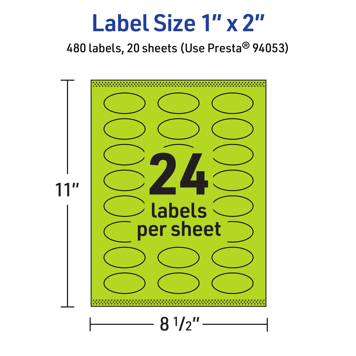 Avery® Printable Oval Labels, Sure Feed® Technology, 1" x 2", Bright Green Labels, Print-to-The-Edge, Laser/Inkjet Printable, 480 Total, Great for Soaps and Candles 480 labels