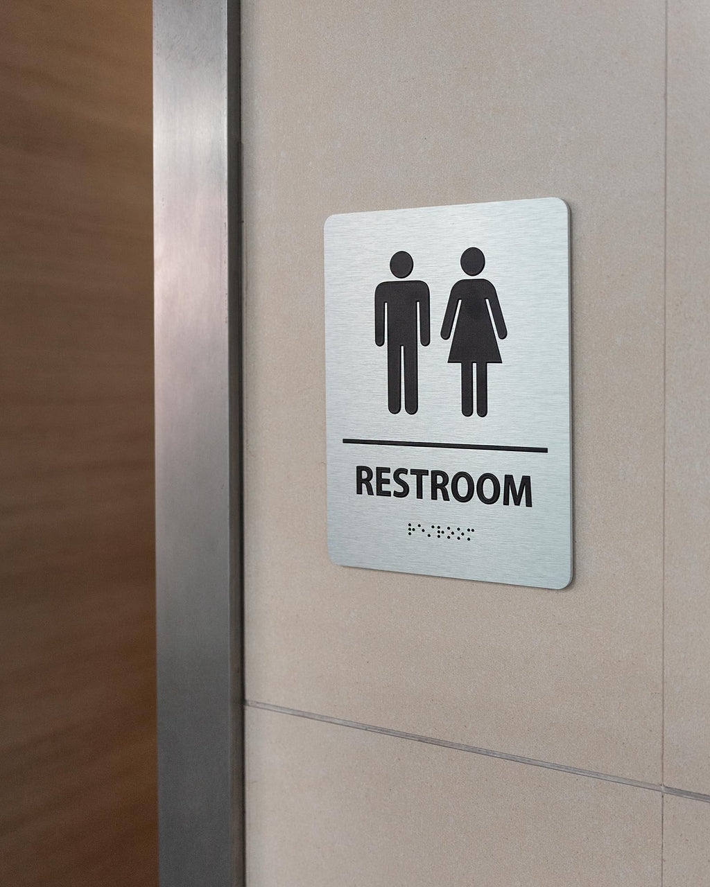 ADA-Mark Modern Restroom Sign for Business - ADA Compliant Braille Bathroom Sign with Easy Installation - 6" W x 8" H 1pk-new-Restroom