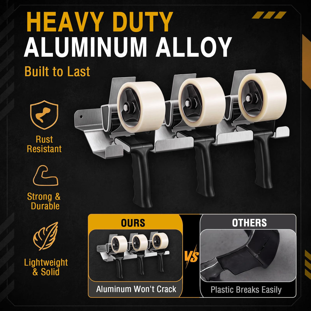 Pelopy Aluminum Wall Mount Tape Gun Holder Dispenser, Silver, 3 Roll Holder