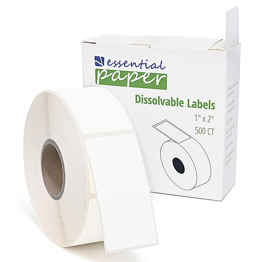 ESSENTIAL 500 Dissolvable Food Labels, 1 x 2 Inch Blank White for Food Storage, Containers, Mason Jars, Freezer(1 Roll - 500 Labels) 1 Roll -500 Labels