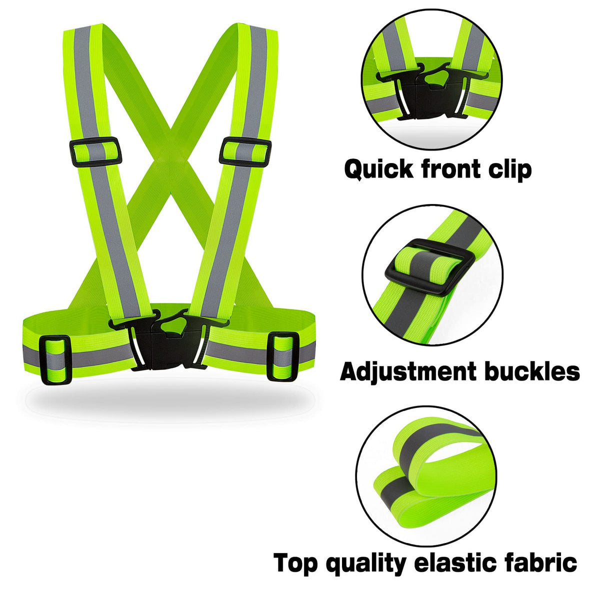DUSKCOVE 2 Pack Hi Vis Safety Vests - Adjustable Bright Neon Color High Visibility Reflective Safety Straps Gear for Traffic Control, Running, Cycling Yellow