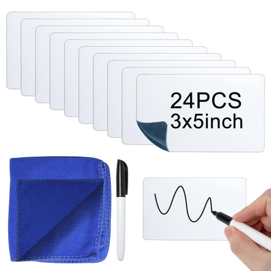 Dry Erase Labels Stickers 24 Pack 3x5 inch Reusable Dry Erase Sticky Notes Mini Whiteboard Label Stickers Removable Reusable Sticky Labels Dry Erase Post It Notes with Wipe Cloth