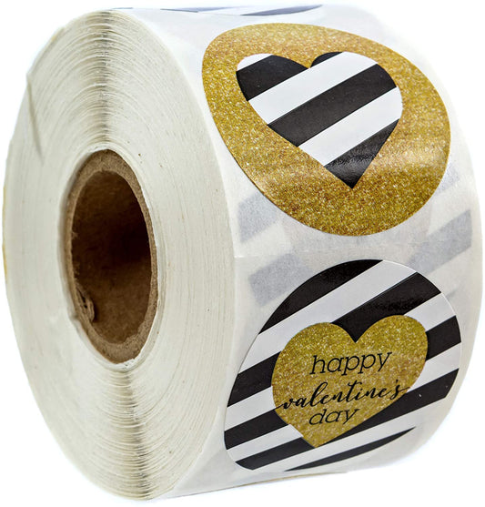 SBLABELS Faux Glitter Happy Valentine's Day Stickers / 1.5" Heart Round Labels / 500 Valentine Stickers Valentine’s Day