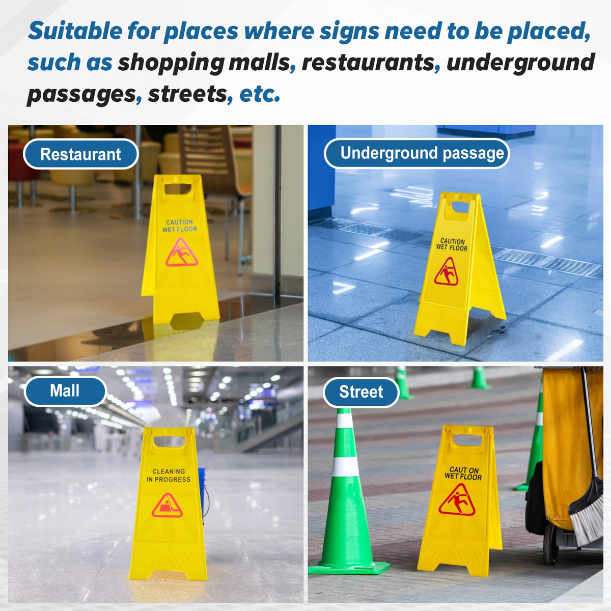 2 Pack 17.5" Height Blank Floor Sign Yellow A-frame Foldable Caution Sign Write-On Double Sided Safety Warning for Pool Restaurant Restroom Office 2 6.5 x 17.5 x 10.2 Inch