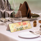 12 PCS 6"x2" Gold Mirror Reserved Table Signs, Double-Sided Lettering