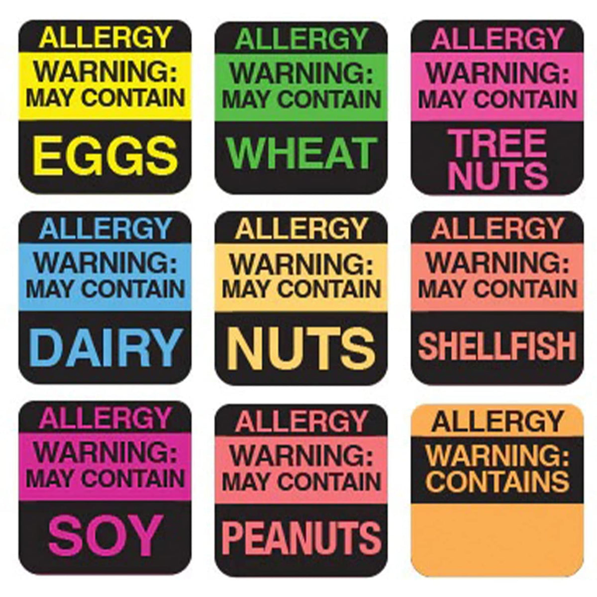 ChromaLabel 1-inch square color-coding allergy warning labels for peanut allergies, 1,000 pack, with color coding and allergy alerts.